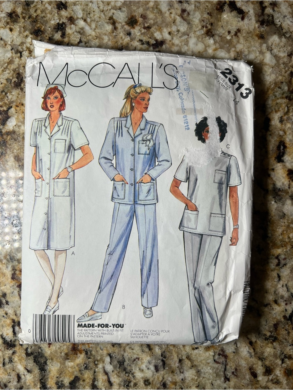 Vintage 1985 McCall’s 2313 Nurse Uniform Scrubs Pattern Size 14 Cut